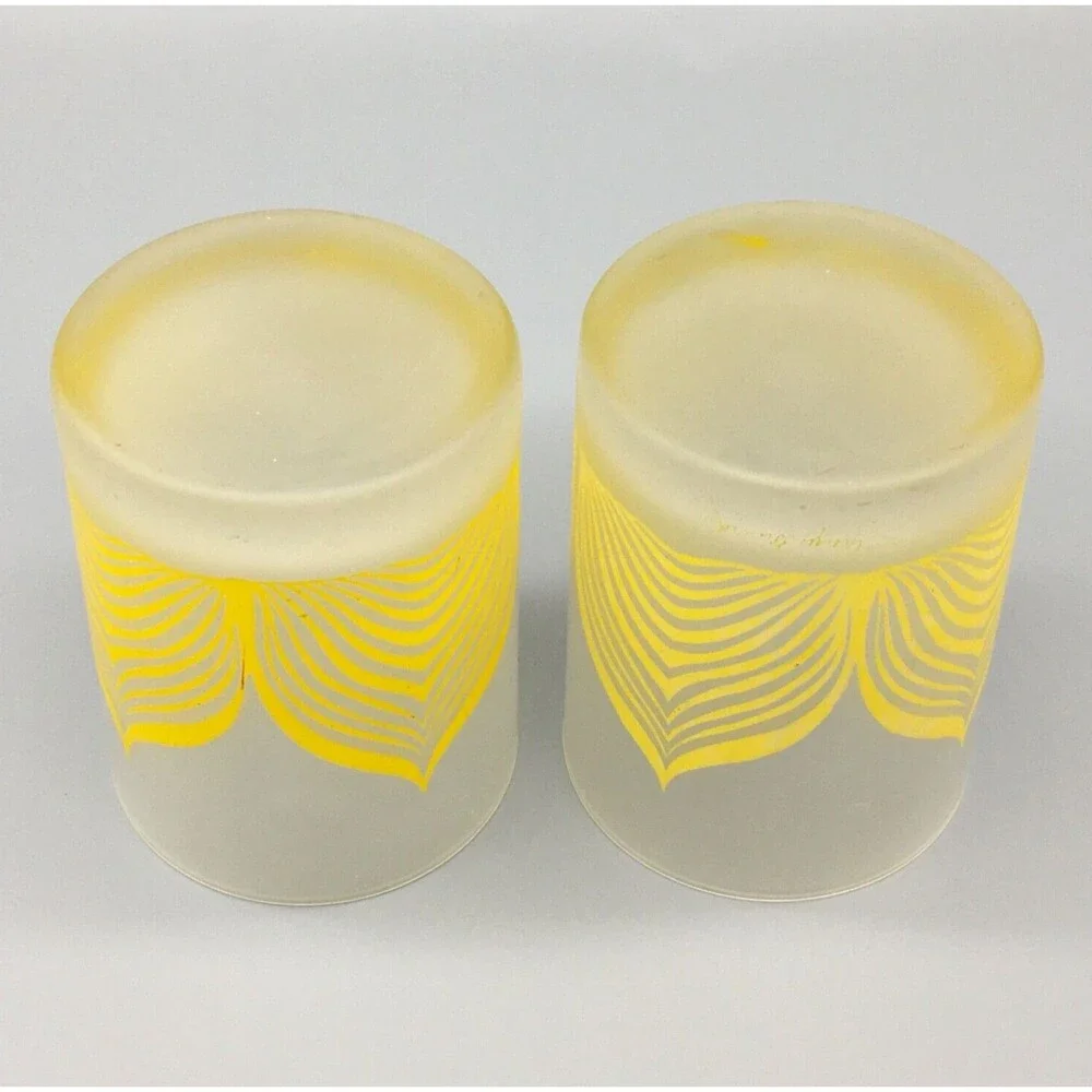 Vintage Georges Briard Low Ball Old Fashion Glasses MCM Pair Frost Clear Yellow